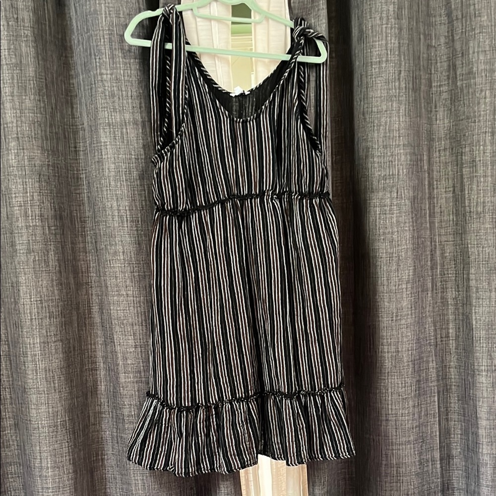 Maternity Sonoma Black, White, and Brown Striped Adjustable Strap Dress